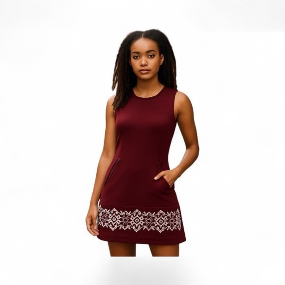 Athleta Burgundy Mini Dress with White design Size XS